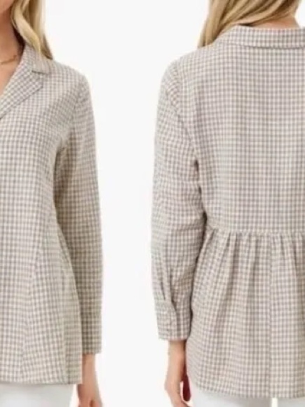 Pomander Place Beige and White Gingham Button-Up Top